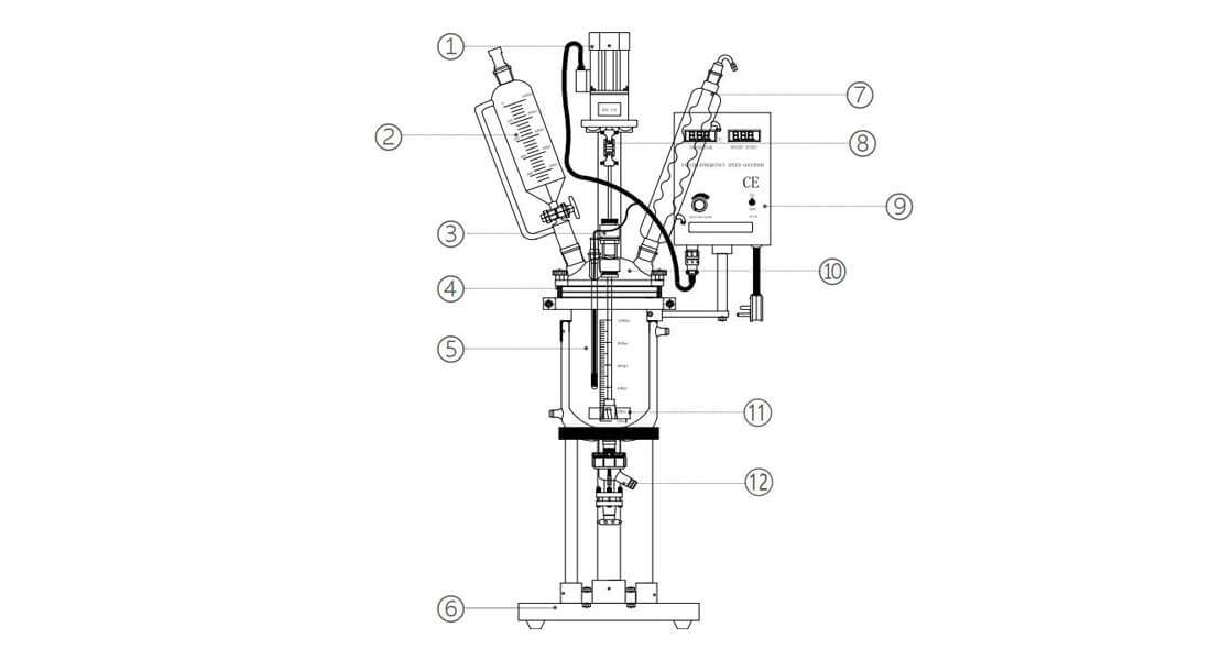 5L Jacketed Glass Reactor Component Structure