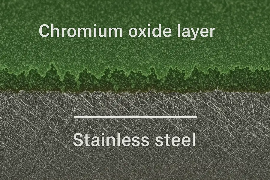 Microscopic chromium oxide layer formation on stainless steel