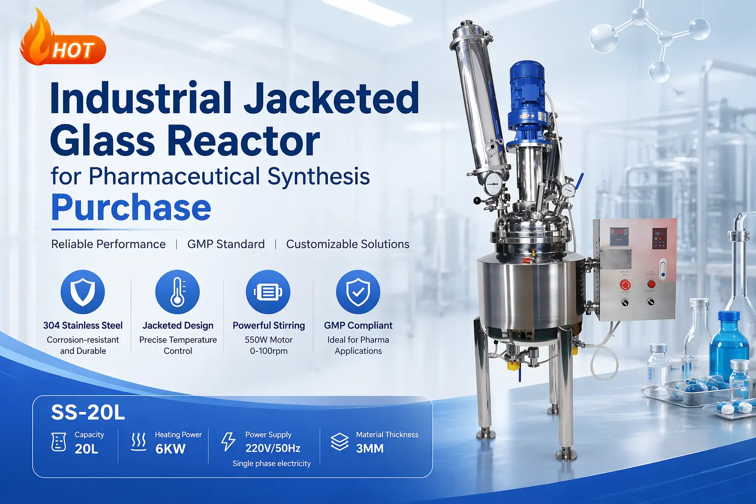 Industrial Jacketed Glass Reactor for Pharmaceutical Synthesis Purchase
