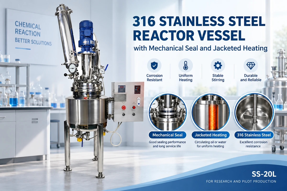 316 stainless steel reactor vessel with mechanical seal and jacketed heating