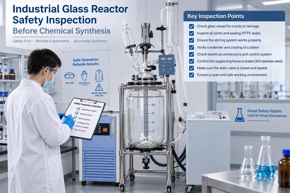 Glass reactor safety and inspection industrial glass reactor safety inspection before chemical synthesis