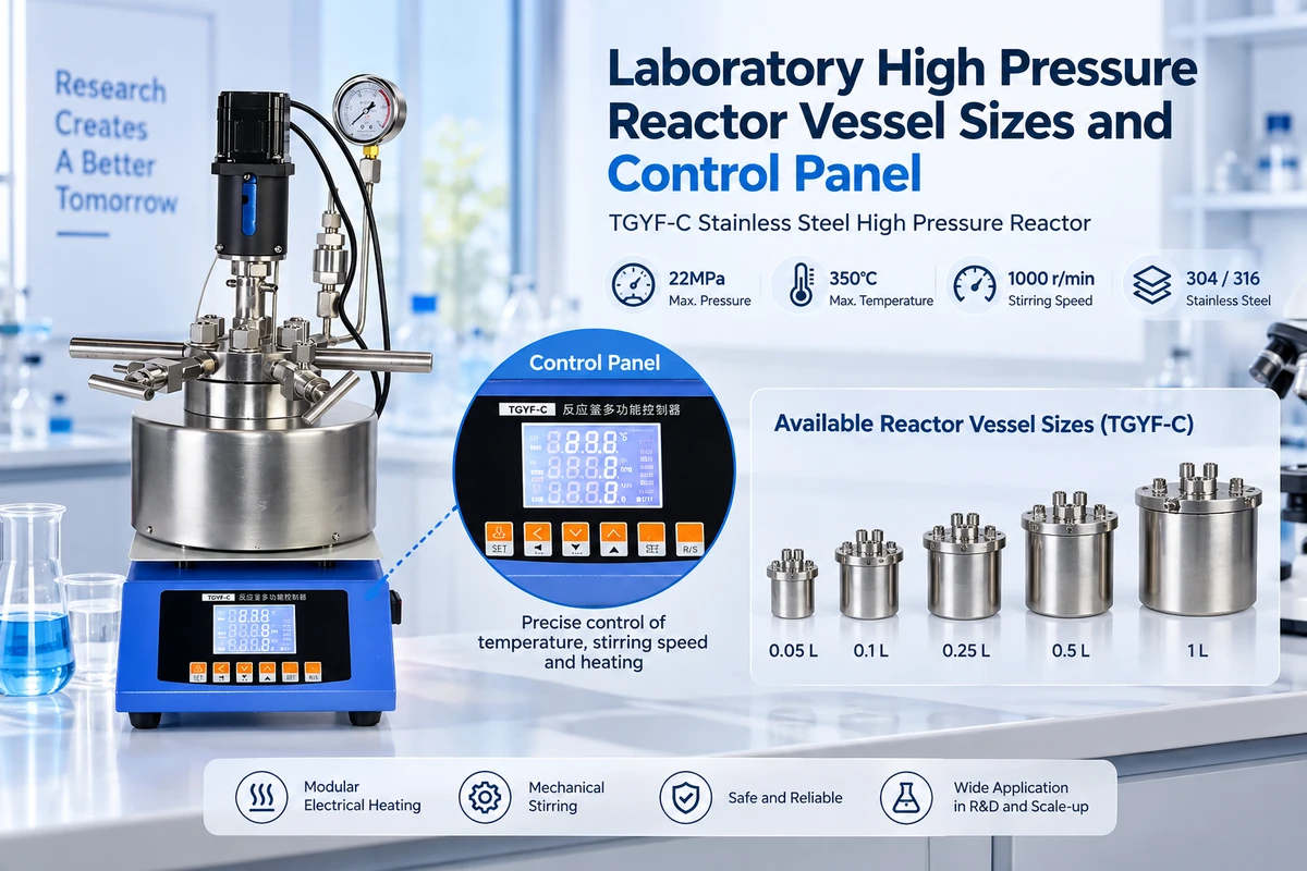 laboratory high pressure reactor vessel sizes and control panel