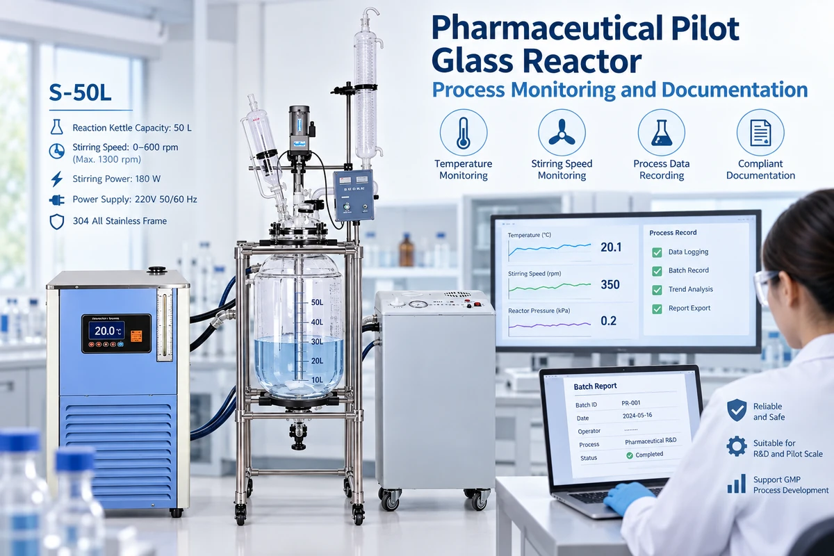 pharmaceutical pilot glass reactor process monitoring and documentation
