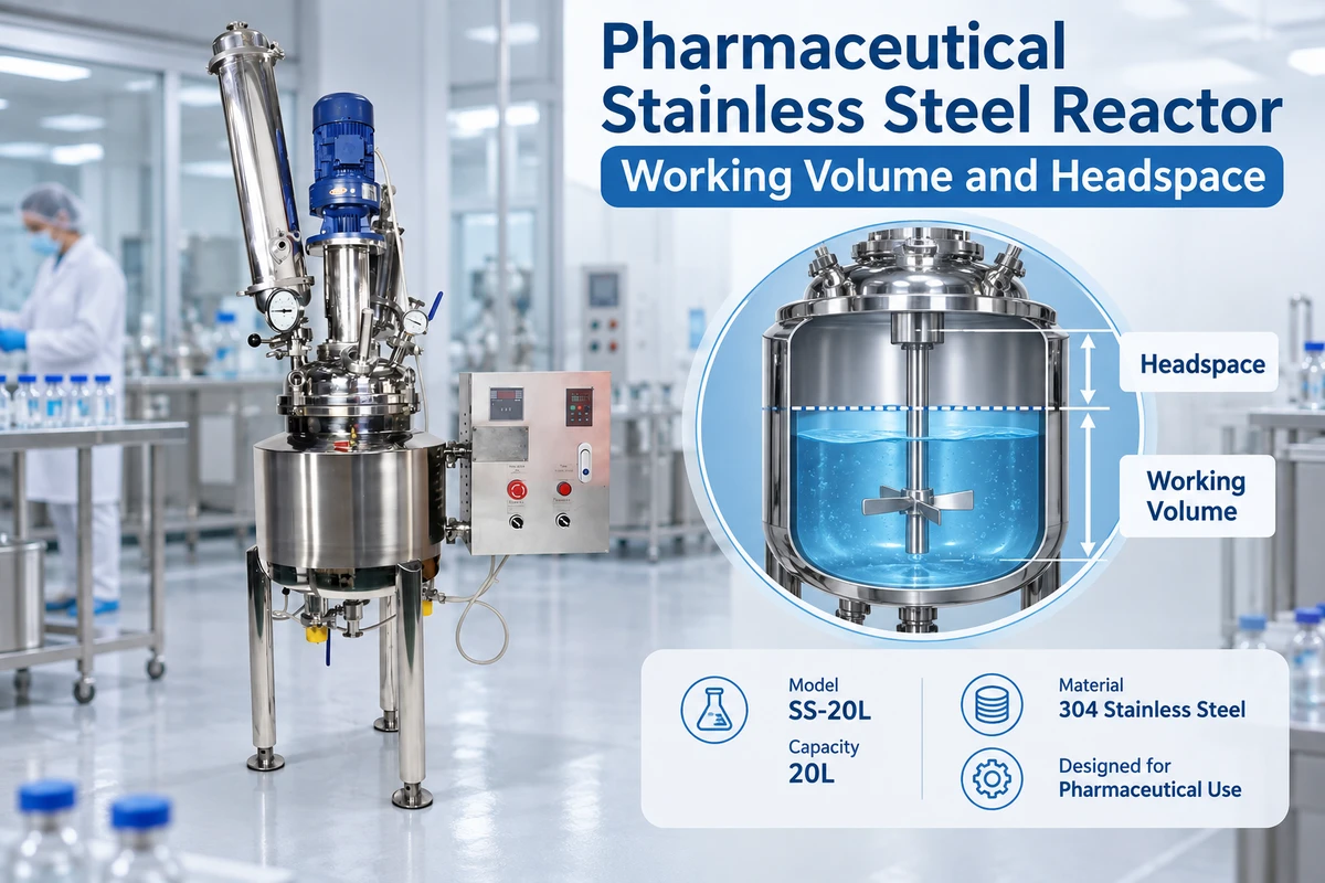 pharmaceutical stainless steel reactor working volume and headspace