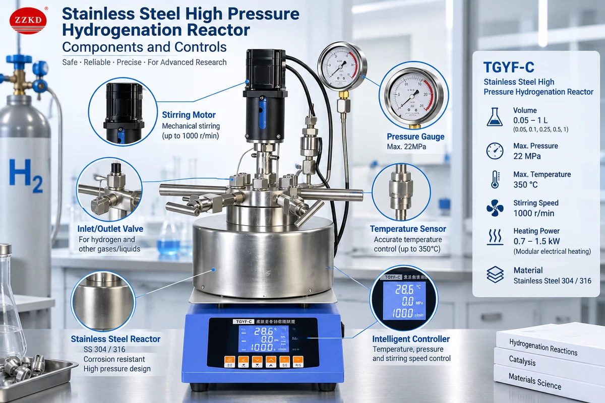 stainless steel high pressure hydrogenation reactor components and controls